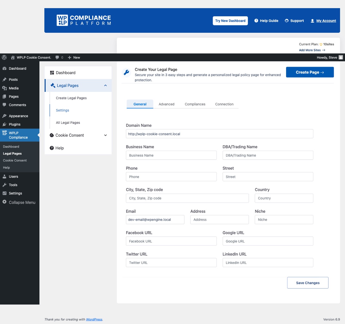 WP Legal Pages wizard for creating privacy policies