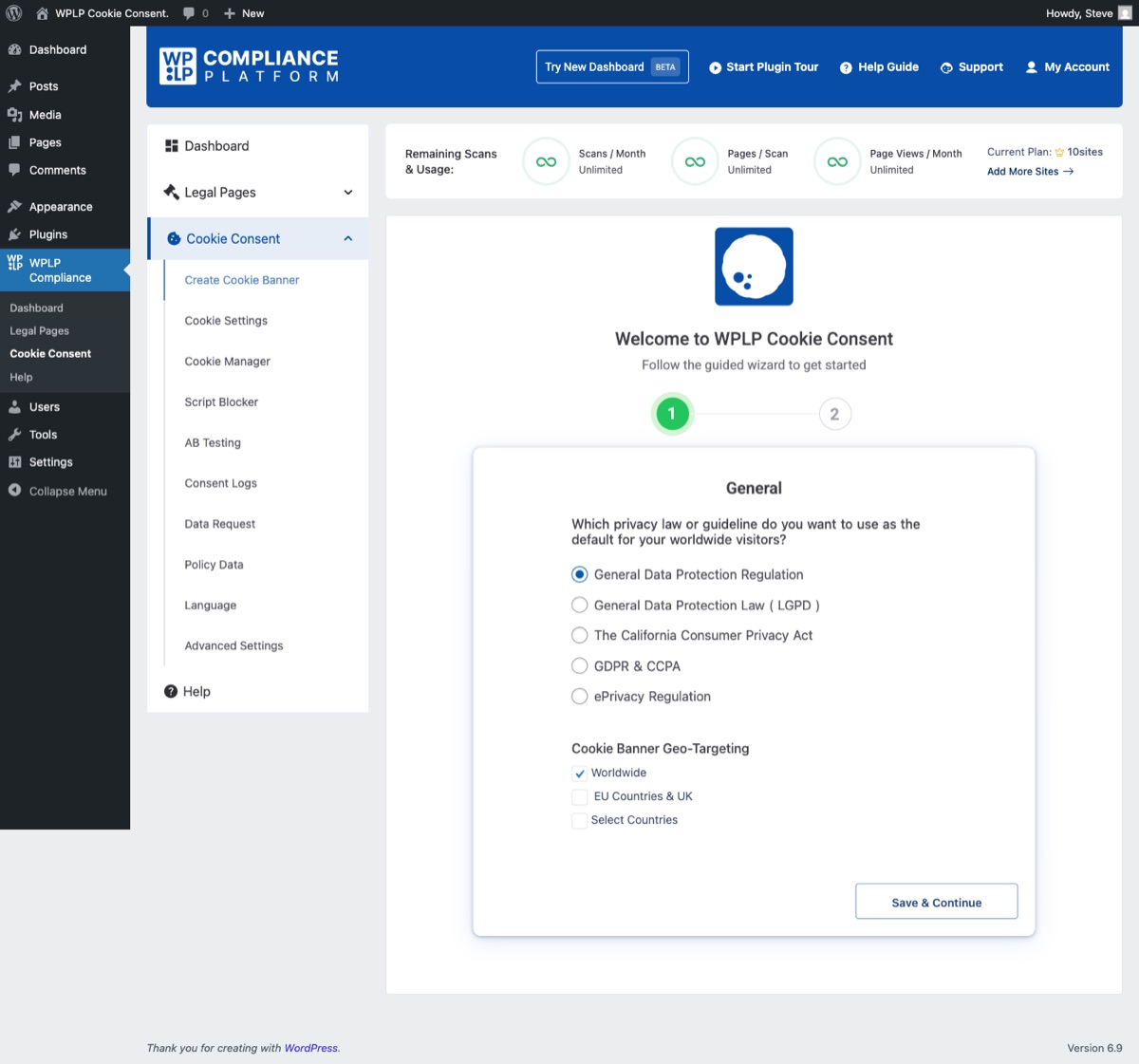 Cookie consent banner configuration settings