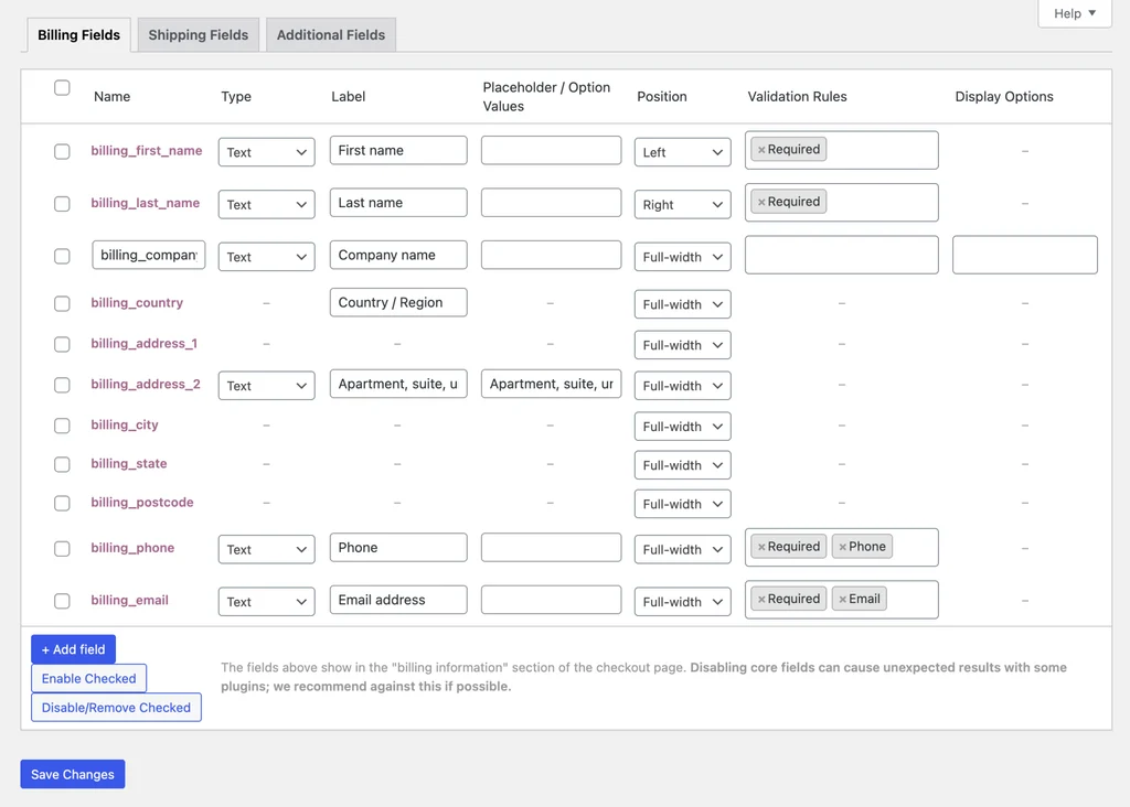 woocommerce checkout field editor