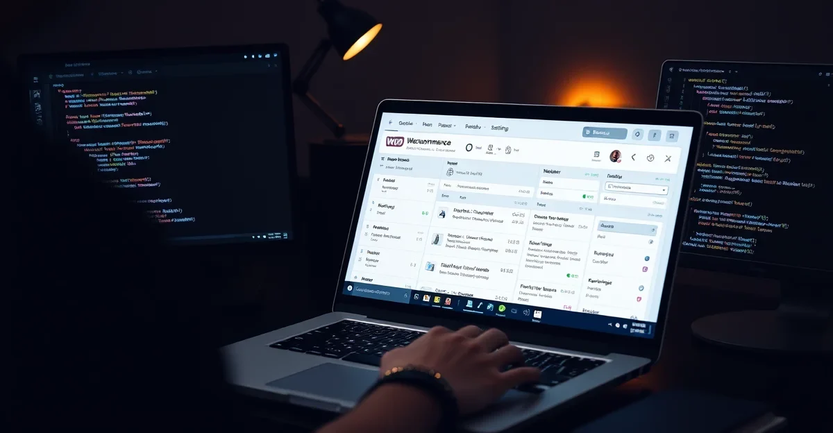 Developer working on a WooCommerce marketplace dashboard showing vendor management and commission settings