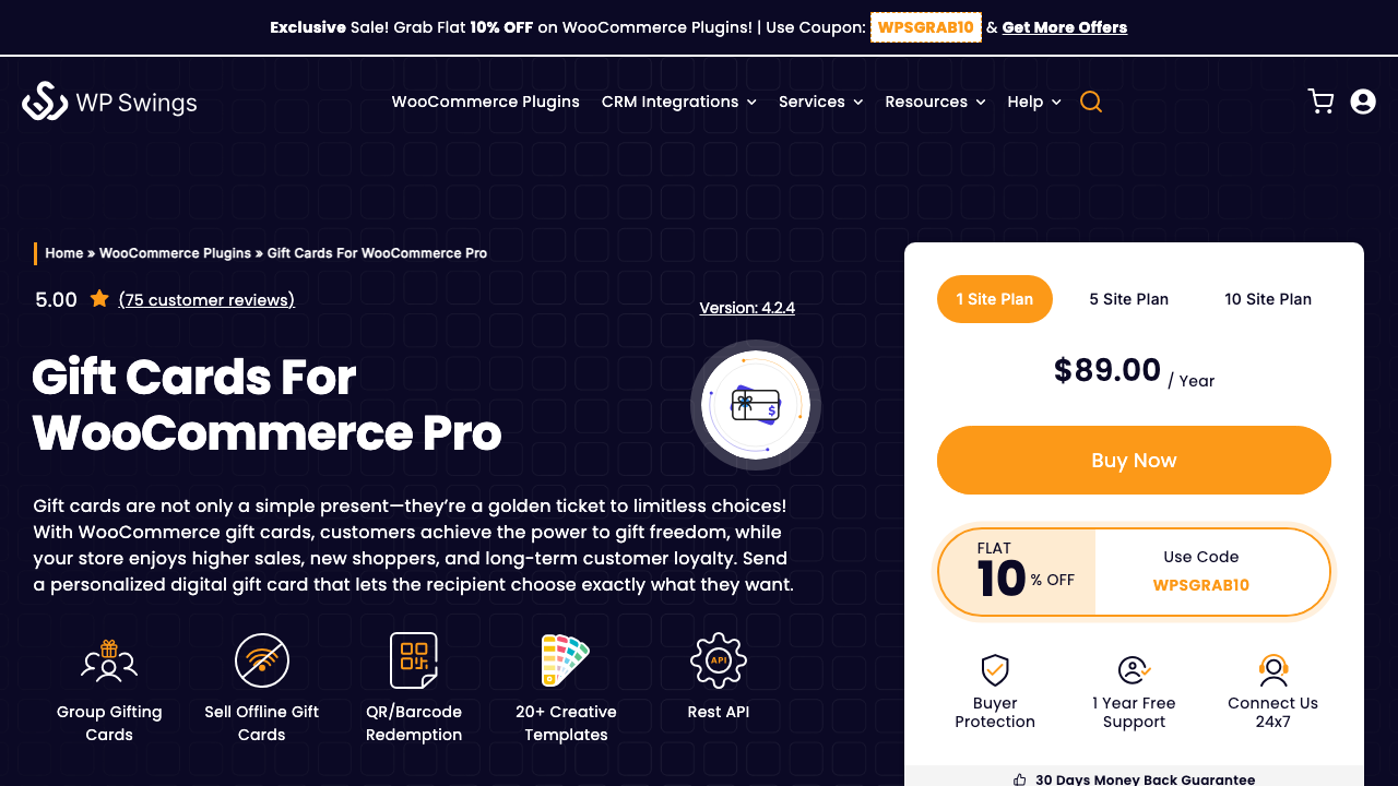 WP Swings Gift Cards Plugin