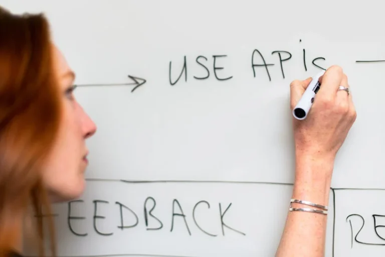 Software planning on a whiteboard representing feature request voting system architecture