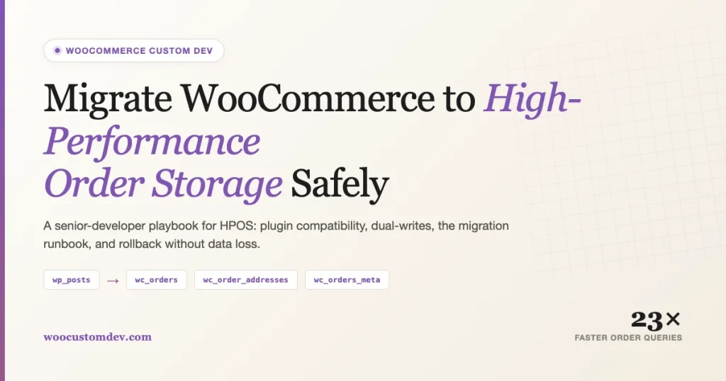 Migrate WooCommerce to High-Performance Order Storage (HPOS) safely — wp_posts to wc_orders, wc_order_addresses, and wc_orders_meta