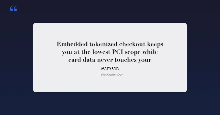 WooCommerce payment gateway plugins checkout security quote card - embedded tokenized checkout keeps PCI scope low