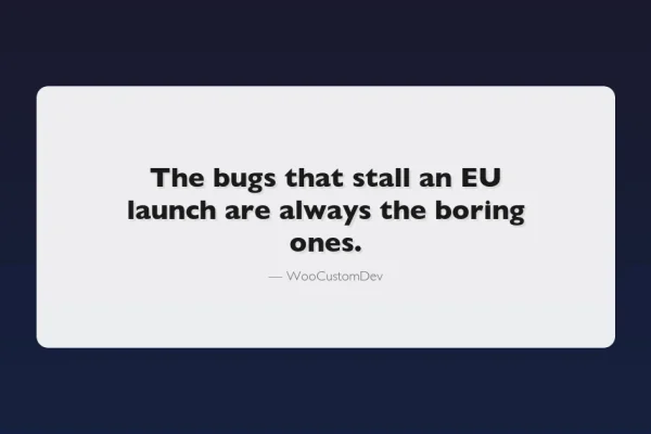 WooCommerce GDPR compliance and multilingual store setup guide featured image with quote about EU launch bugs