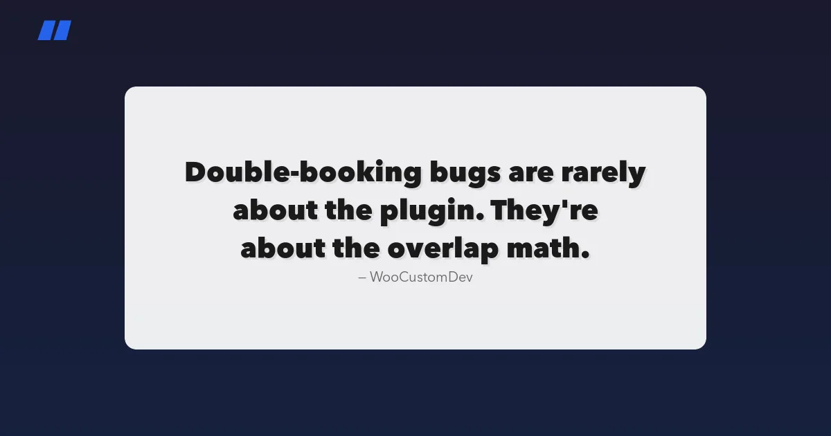 WooCommerce booking plugins double-booking prevention overlap math illustration